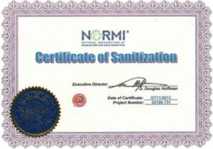 NORMI™ Certificate Of Sanitization