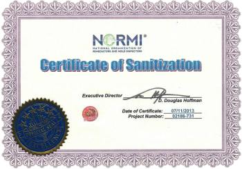 NORMI Certificate Of Sanitization<sup>™</sup>